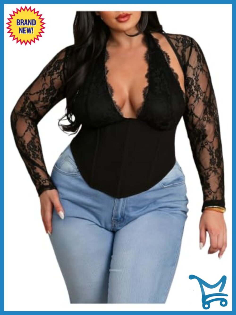 Plus Size Lace Backless Halter Corset Top Long Sleeve Going Out